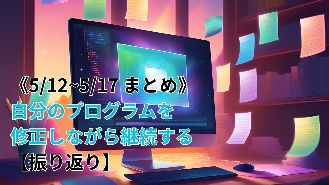 《5/12~5/17 まとめ》自分のプログラムを修正しながら継続する【振り返り】のブログ記事のサムネイル